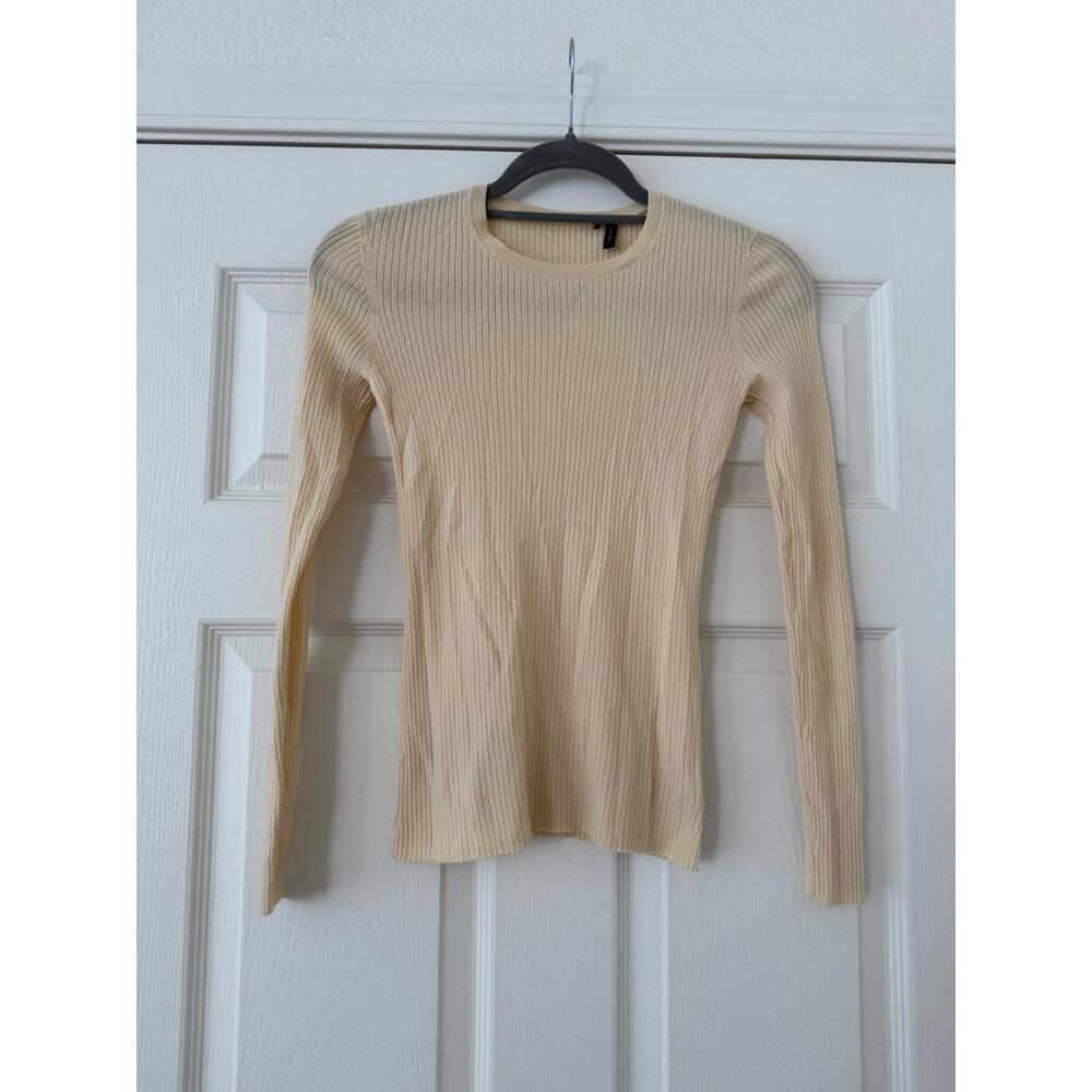 Beige Ribbed Long Sleeve Top